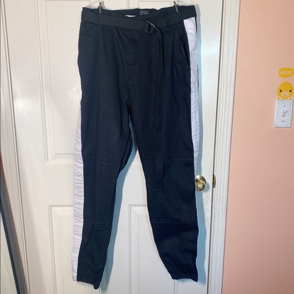 American Bazi Black and White Stripe Jeans with Pockets and Belt | 3X